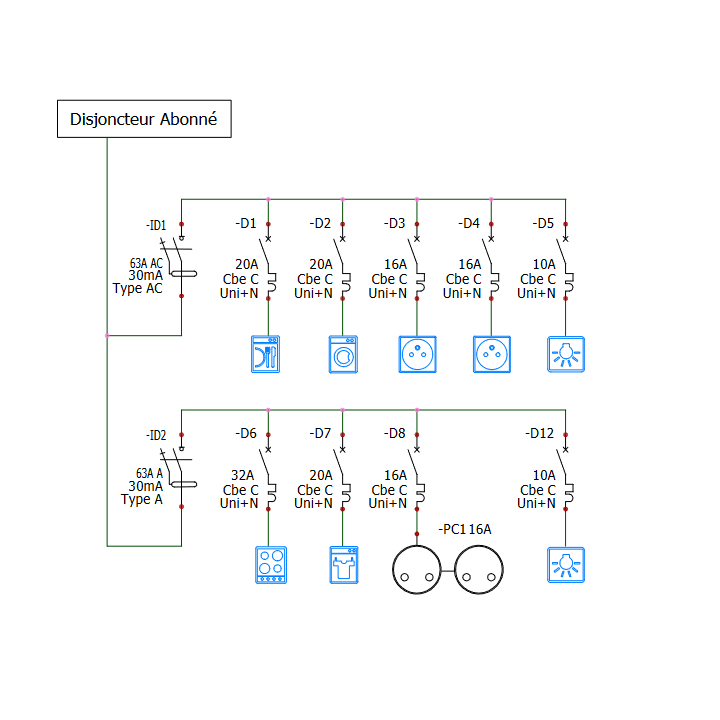 Digital Electric - Tableau Électrique Pré-câblé - 2 rangées 13 modules pour logement T1-T2 (sans chauffage) - Réf : 31622