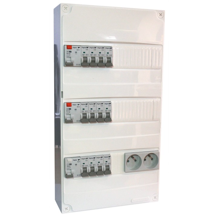 Digital Electric - Tableau Électrique Pré-câblé - 3 rangées 13 modules pour logement T3-T4 (sans chauffage) - Réf : 31632