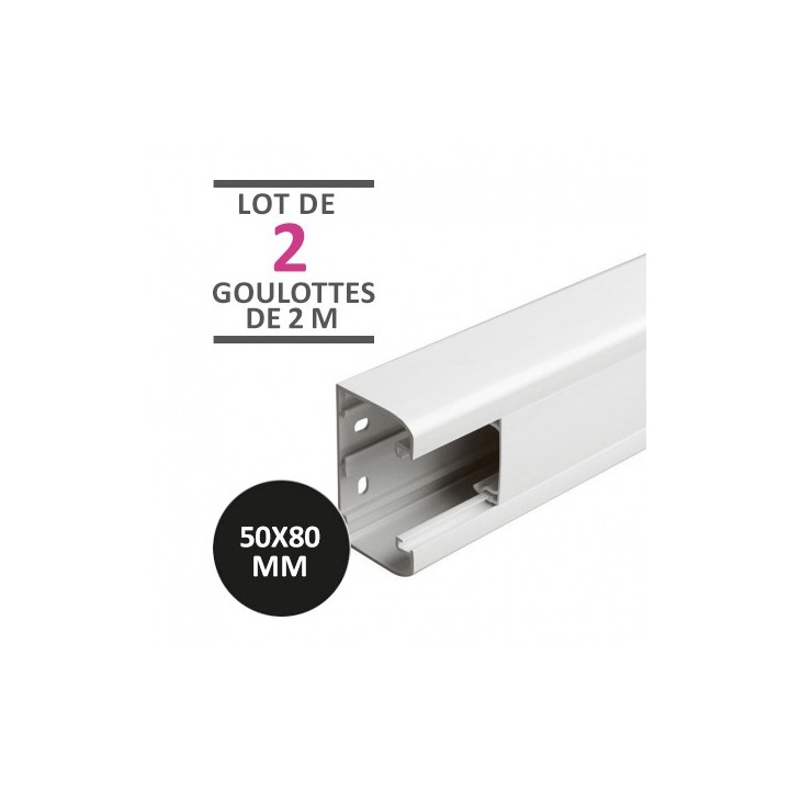 Legrand - Lot de 4 mètres - Goulotte 1 compartiment à clippage direct Mosaic 50x80mm de longueur 2m - blanc - Réf : 075601