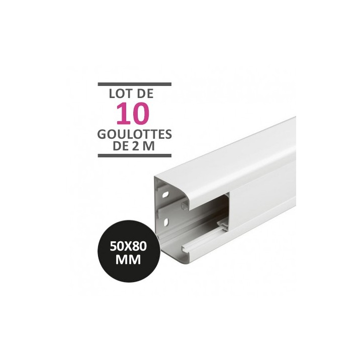 Legrand - Lot de 20 mètres - Goulotte 1 compartiment à clippage direct Mosaic 50x80mm de longueur 2m - blanc - Réf : 075601
