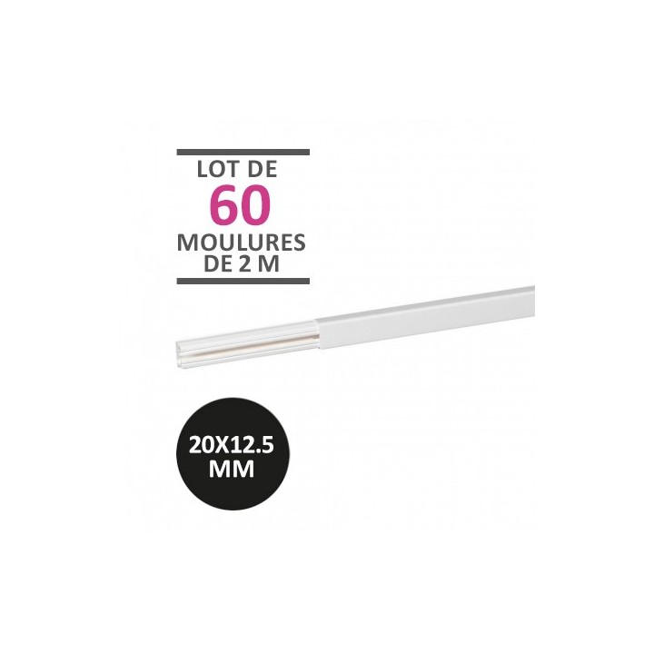 Legrand - Carton de 120 mètres - 60 moulures DLPlus 20x12,5mm - 1 compartiment - longueur 2,1m - blanc - Réf : 030008