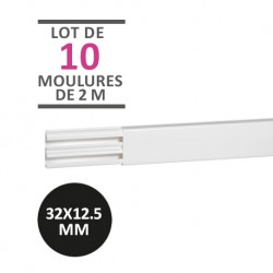 Legrand - Lot de 20 mètres - 10 moulures DLPlus 32x12,5mm 2 compartiments longueur 2,1m - blanc - Réf : 030014