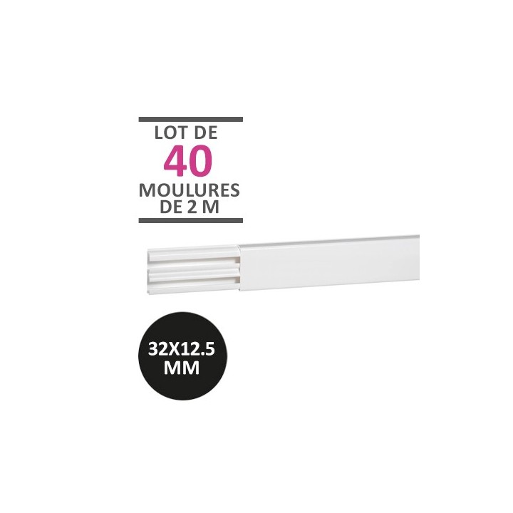 Legrand - Carton de 80 mètres - 40 moulures DLPlus 32x12,5mm 2 compartiments longueur 2,1m - blanc - Réf : 030014