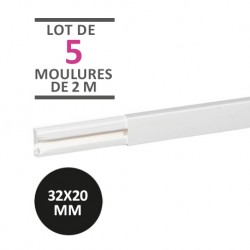 Legrand - Lot de 10 mètres - 5 moulures DLPlus 32x20mm 1 compartiment longueur 2,1m - blanc - Réf : 030017