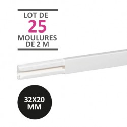 Legrand - Carton de 50 mètres - 25 moulures DLPlus 32x20mm 1 compartiment longueur 2,1m - blanc - Réf : 030017