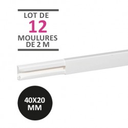 Legrand - Lot de 24 mètres - 12 moulures DLPlus 40x20mm 1 compartiment longueur 2,1m - blanc - Réf : 030027