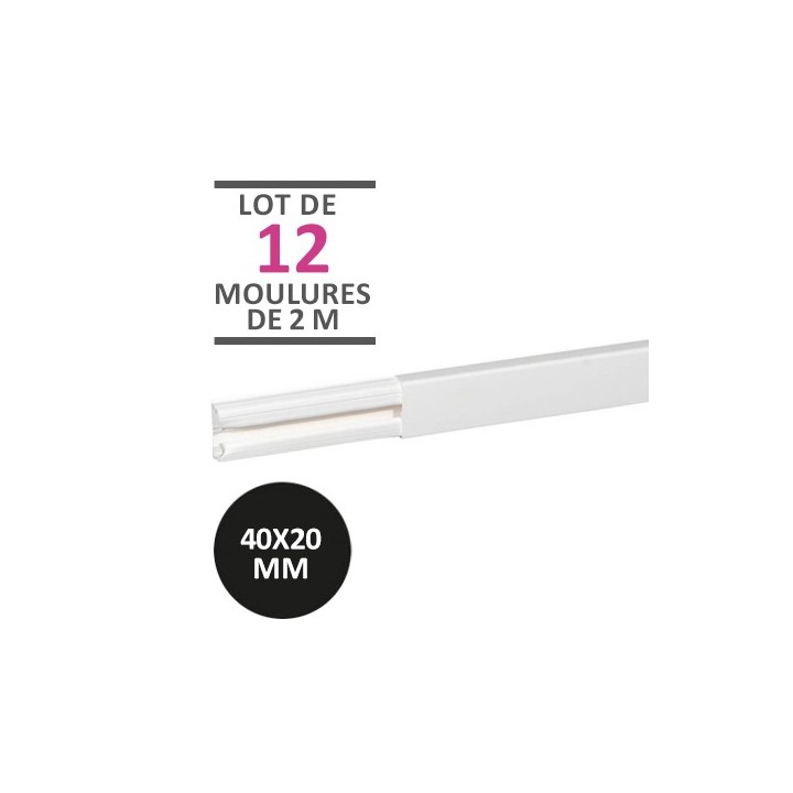 Legrand - Lot de 24 mètres - 12 moulures DLPlus 40x20mm 1 compartiment longueur 2,1m - blanc - Réf : 030027