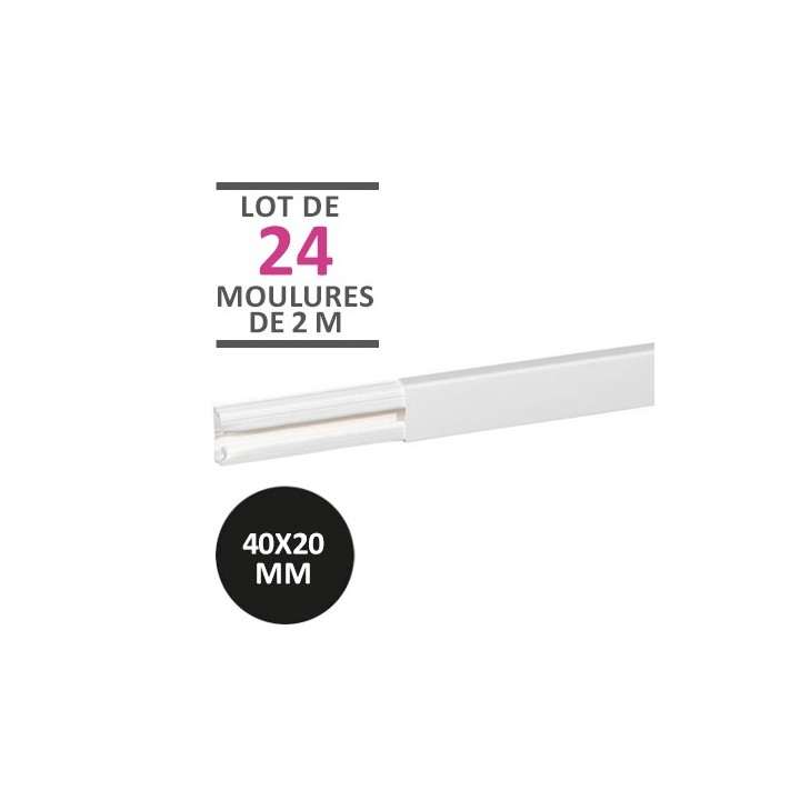 Legrand - Carton de 48 mètres - 24 moulures DLPlus 40x20mm 1 compartiment longueur 2,1m - blanc - Réf : 030027
