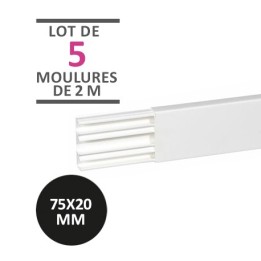 Legrand - Lot de 10 mètres - 5 moulures DLPlus 75x20mm 3 compartiments longueur 2,1m - blanc - Réf : 030033