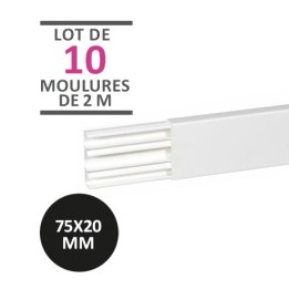 Legrand - Carton de 20 mètres - 10 moulures DLPlus 75x20mm 3 compartiments longueur 2,1m - blanc - Réf : 030033