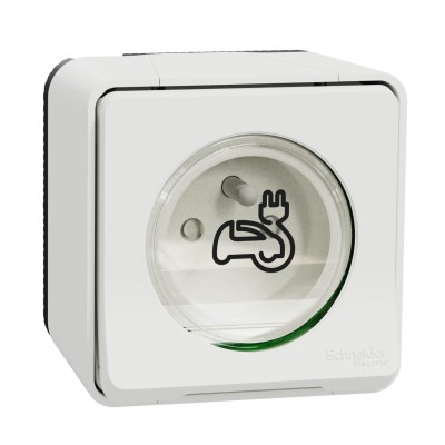 Schneider Mureva Styl - Prise courant 2P+T renforcée pour véhicule électrique - IP55 IK08 - saillie - blanc - Réf : MUR39010