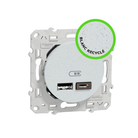 Schneider - Odace - prise USB double - type A+C - blanc Recyclé - 5 Vcc -  2,4A - Réf : S510401