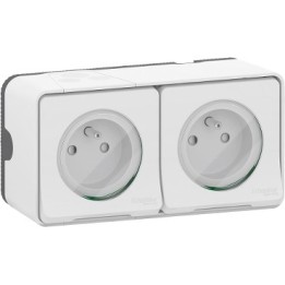 Schneider Electric - Mureva Styl - Double prise 2P+T précâblée horiz - saillie - IP55 - IK08 - blanc - Réf : MUR36027