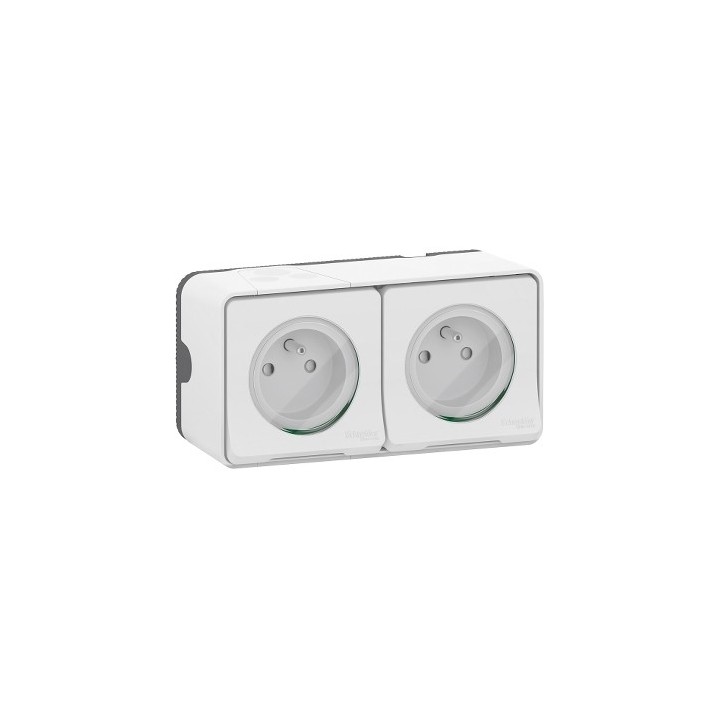 Schneider Electric - Mureva Styl - Double prise 2P+T précâblée horiz - saillie - IP55 - IK08 - blanc - Réf : MUR36027
