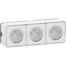 Schneider Electric - Mureva Styl - Triple PC 2P+T horiz. précâblée - saillie - IP55 - IK08 - blanc - Réf : MUR36039