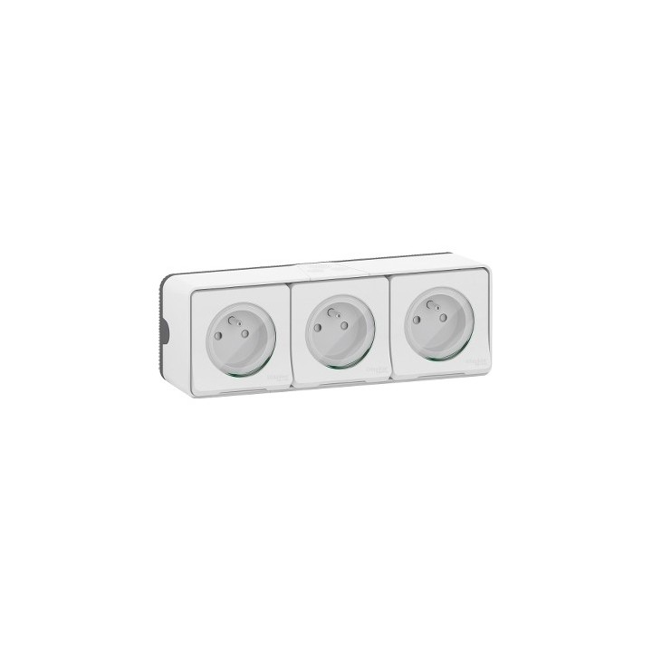 Schneider Electric - Mureva Styl - Triple PC 2P+T horiz. précâblée - saillie - IP55 - IK08 - blanc - Réf : MUR36039