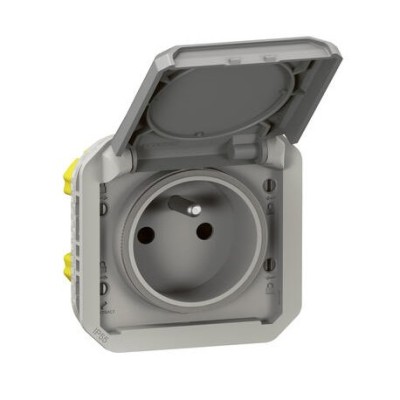 Legrand - Prise de courant 2P+T étanche Plexo 16A 250V IP55 IK08 composable gris - Réf : 069551L