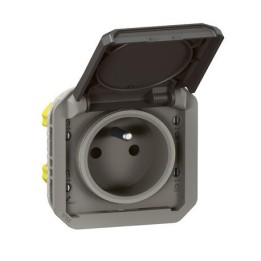 Legrand - Prise de courant 2P+T étanche Plexo 16A 250V IP55 IK08 composable anthracite - Réf : 069891L
