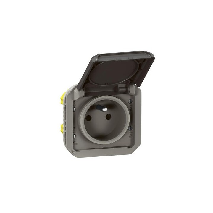 Legrand - Prise de courant 2P+T étanche Plexo 16A 250V IP55 IK08 composable anthracite - Réf : 069891L