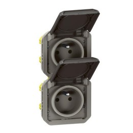 Legrand - Double prise de courant précâblée 2x2P+T verticale étanche Plexo 16A 250V IP55 2 postes anthracite - Réf : 069843L