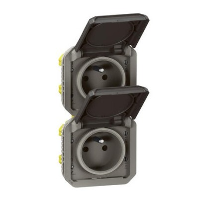 Legrand - Double prise de courant précâblée 2x2P+T verticale étanche Plexo 16A 250V IP55 2 postes anthracite - Réf : 069843L