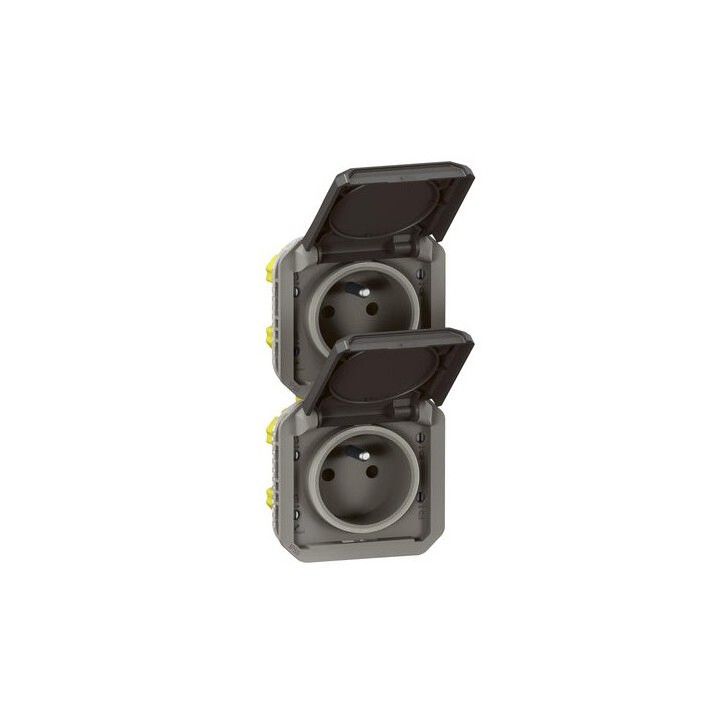 Legrand - Double prise de courant précâblée 2x2P+T verticale étanche Plexo 16A 250V IP55 2 postes anthracite - Réf : 069843L