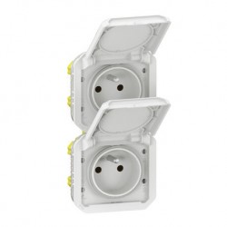 Legrand - Double prise de courant précâblée 2x2P+T verticale étanche Plexo 16A 250V IP55 2 postes blanc - Réf : 06943L