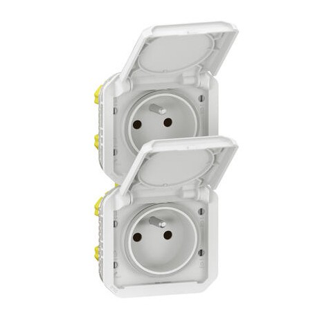 Legrand - Double prise de courant précâblée 2x2P+T verticale étanche Plexo 16A 250V IP55 2 postes blanc - Réf : 069643L