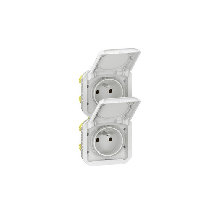 Legrand - Double prise de courant précâblée 2x2P+T verticale étanche Plexo 16A 250V IP55 2 postes blanc - Réf : 069643L