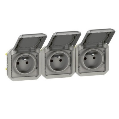 Legrand - Triple prise de courant précâblée 3x2P+T horizontale étanche Plexo 16A 250V IP55 3 postes gris - Réf : 069564L
