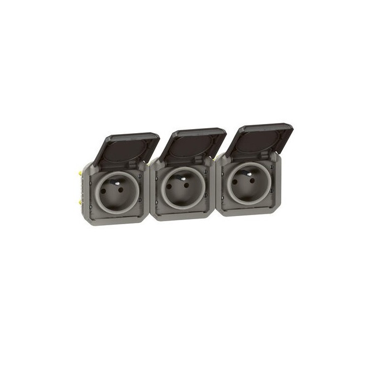 Legrand - Triple prise de courant précâblée 3x2P+T horizontale étanche Plexo 16A 250V IP55 3 postes anthracite - Réf : 069844L