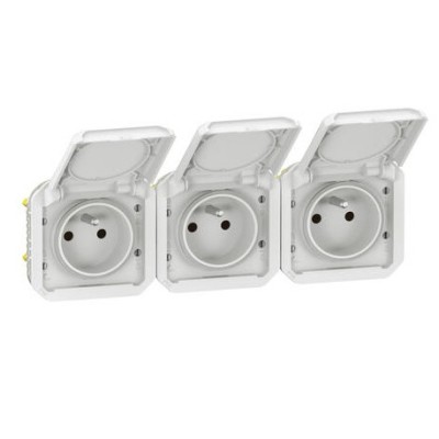 Legrand - Triple prise de courant précâblée 3x2P+T horizontale étanche Plexo 16A 250V IP55 3 postes blanc - Réf : 069644L