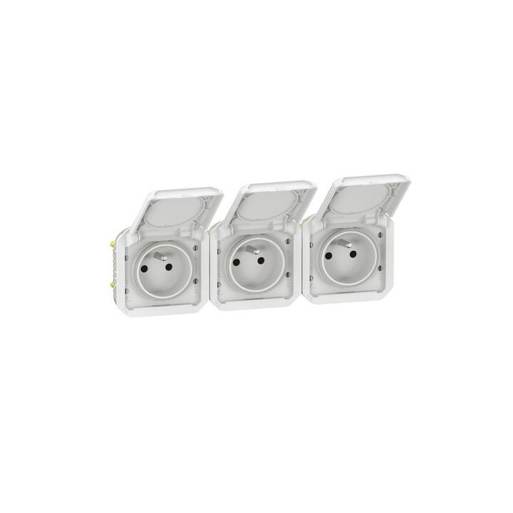 Legrand - Triple prise de courant précâblée 3x2P+T horizontale étanche Plexo 16A 250V IP55 3 postes blanc - Réf : 069644L