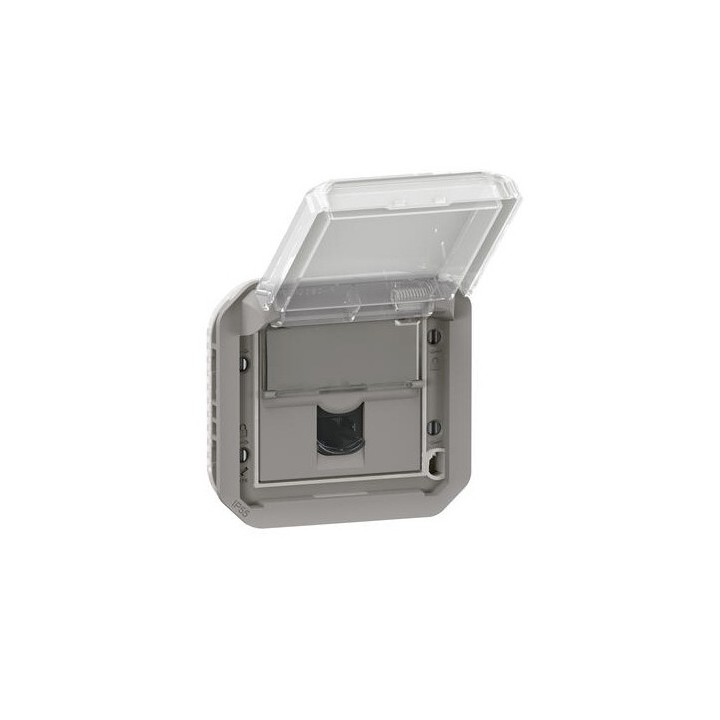 Legrand - Prise informatique RJ45 catégorie 6A STP étanche à  volet Plexo IP55 composable gris - Réf : 069559L