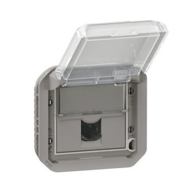 Legrand - Prise informatique RJ45 catégorie 6 FTP étanche à  volet Plexo IP55 composable gris - Réf : 069569L