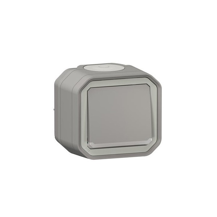 Legrand - Interrupteur ou va-et-vient lumineux avec voyant Plexo 10A 250V IP55 complet saillie - gris - Réf : 069713L