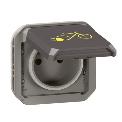 Legrand - Prise de courant 2P+T étanche pour vélo et 2 roues électriques Plexo 16A 230V composable anthracite - Réf : 069807L