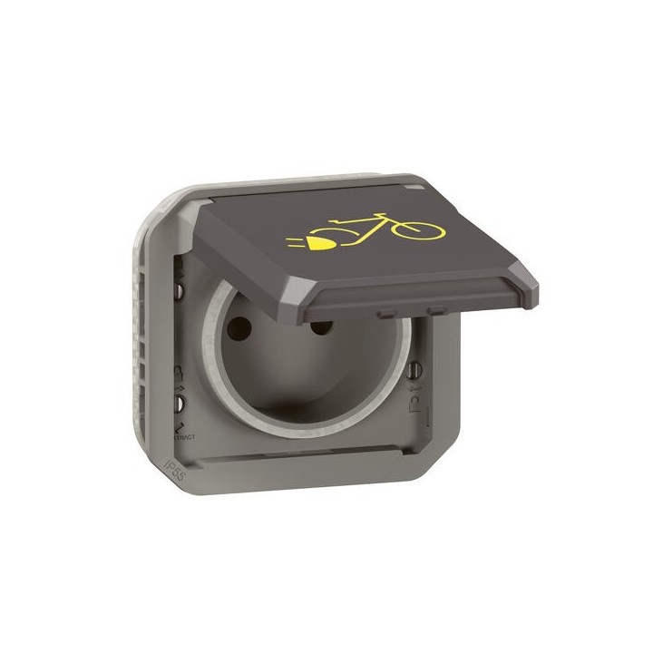 Legrand - Prise de courant 2P+T étanche pour vélo et 2 roues électriques Plexo 16A 230V composable anthracite - Réf : 069807L