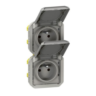 Legrand - Double prise de courant précâblée 2x2P+T verticale étanche Plexo 16A 250V IP55 2 postes gris - Réf : 069563L