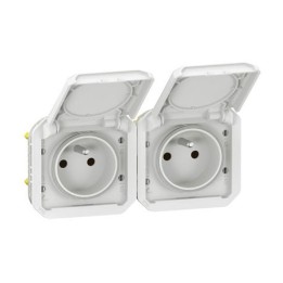 Legrand - Double prise de courant précâblée 2x2P+T horizontale étanche Plexo 16A 250V IP55 2 postes blanc - Réf : 069642L