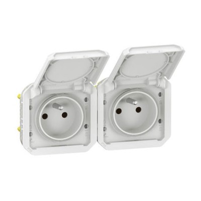 Legrand - Double prise de courant précâblée 2x2P+T horizontale étanche Plexo 16A 250V IP55 2 postes blanc - Réf : 069642L