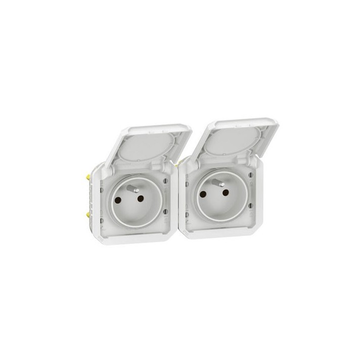 Legrand - Double prise de courant précâblée 2x2P+T horizontale étanche Plexo 16A 250V IP55 2 postes blanc - Réf : 069642L