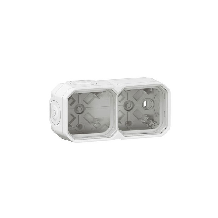 Legrand - Boîtier saillie étanche Plexo 2 postes horizontaux et verticaux 4 membranes - blanc - Réf : 069690L