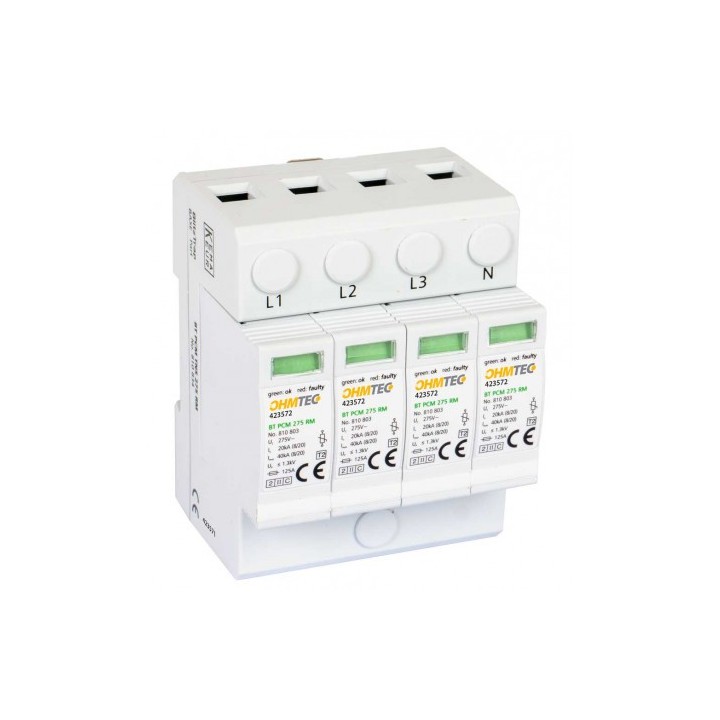 Ohmtec - Parafoudre Triphasé - 15/40Ka - Avec cartouche détachable - Réf : 423571