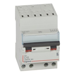 Legrand - Disjoncteur DX³4500 6kA arrivée haute bornes auto sortie basse bornes vis - tétra 10A courbe C - 3 mod - Réf : 406917