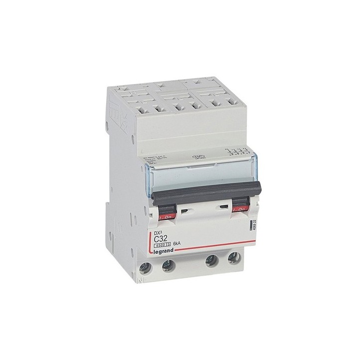 Legrand - Disjoncteur DX³4500 6kA arrivée haute bornes auto sortie basse bornes vis - tétra 32A courbe C - 3 mod - Réf : 406922