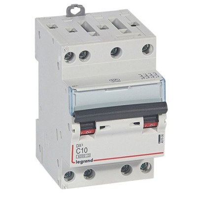 Legrand - Disjoncteur DX³6000 10kA arrivée haute départ bas à vis 4P - 10A - courbe C - pour peigne HX³ optimisé - Réf : 407906