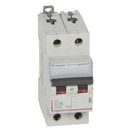 Legrand - Disjoncteur DX³6000 10kA arrivée haute départ bas à vis 2P 230V~ à 400V~ - 16A - courbe D - 2 modules - Réf : 408015