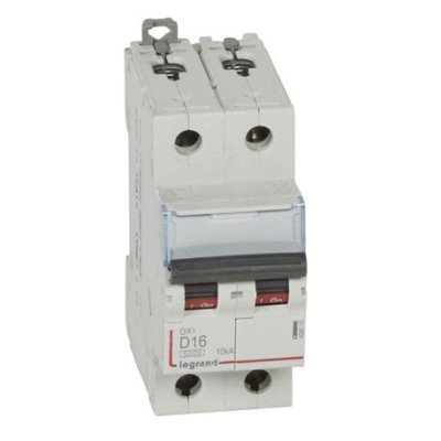 Legrand - Disjoncteur DX³6000 10kA arrivée haute départ bas à vis 2P 230V~ à 400V~ - 16A - courbe D - 2 modules - Réf : 408015