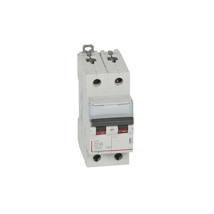 Legrand - Disjoncteur DX³6000 10kA arrivée haute départ bas à vis 2P 230V~ à 400V~ - 16A - courbe D - 2 modules - Réf : 408015